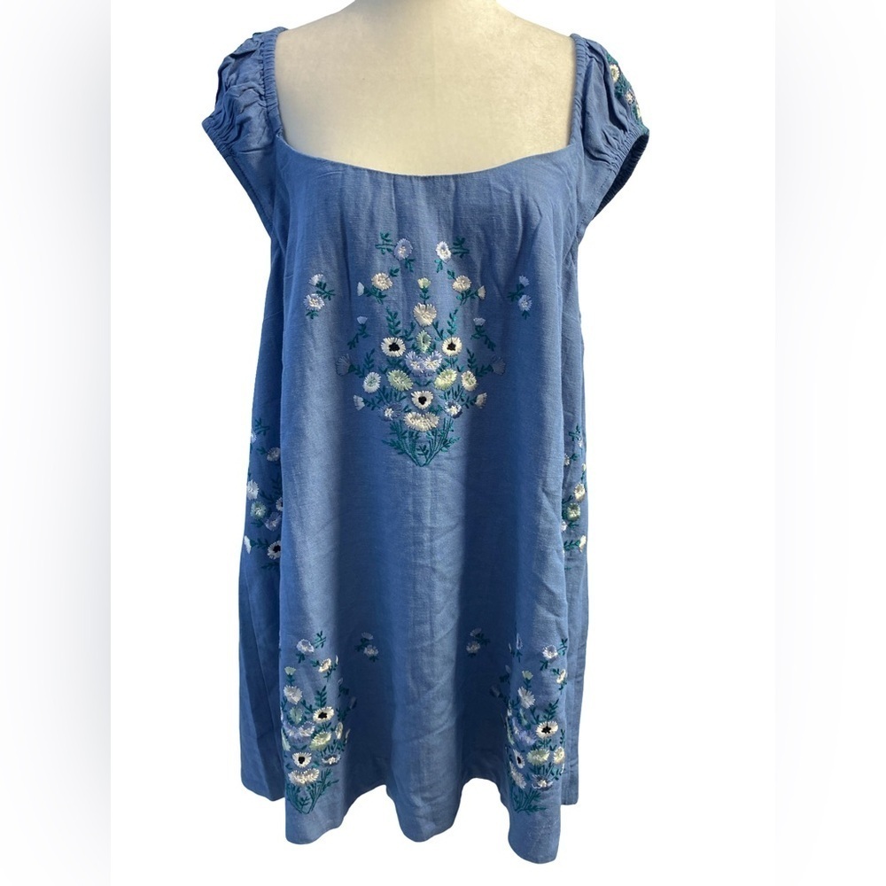 Free People Wildflower Mini Dress Size M Pit 21 Linen Cotton Embroidered - Picture 5 of 14